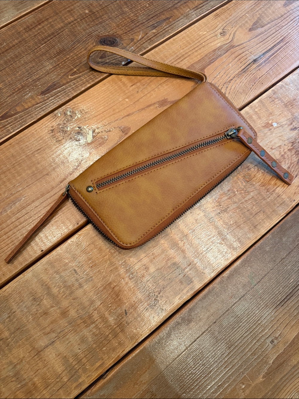Free People Caramel Tan Zip Wristlet